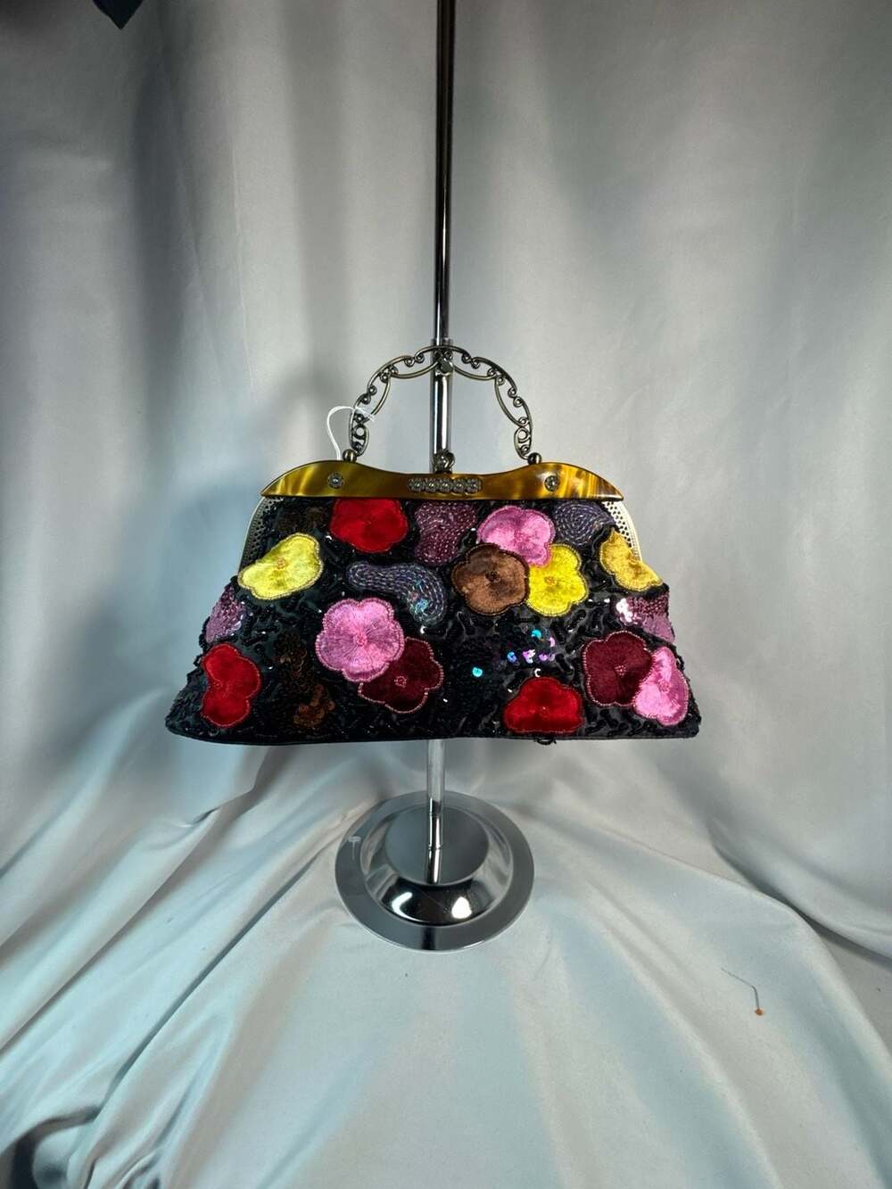 Vtg Y2K boho black sequin lucite bag
